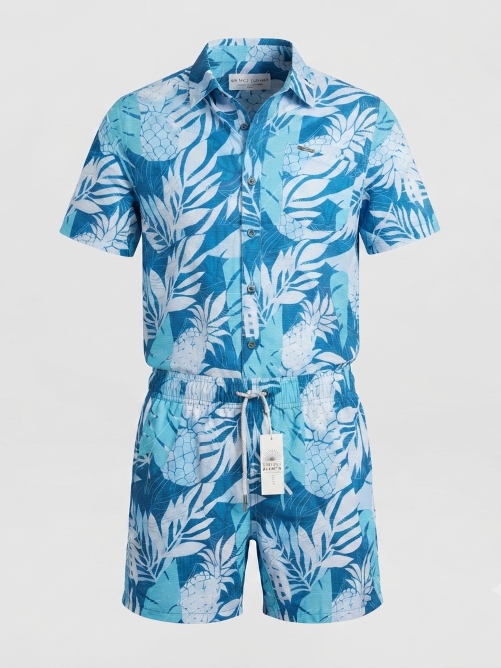 Vintage Summer Cabana Shirt & Swim Shorts Set NWT Men’s Medium Teal